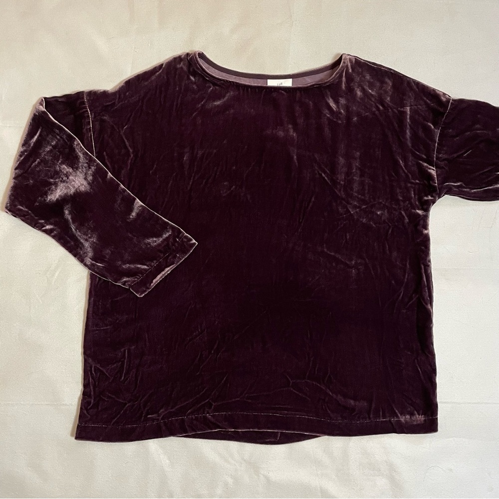 NWT New $199 J. Jill Rayon Silk Velvet Long Sleeve Dark Fig Purple Top Size M - Picture 6 of 10